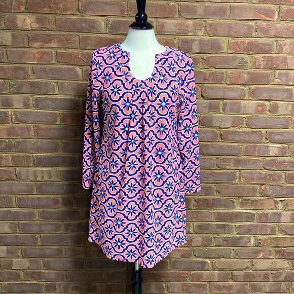 Aryeh Peach & Purple U Beck Long Sleeve Dress Size Small NEW - Picture 2 of 7